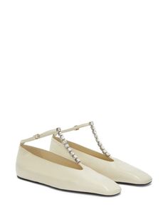 Jil Sander crystal-embellished Leather Ballerina Shoes - Farfetch Ankle Strap Flats, Chanel 2, City Dress, Loafer Mules, Iconic Bags, Ballerina Shoes, Demi Fine Jewelry, Summer Beach Wear, Flat Boots