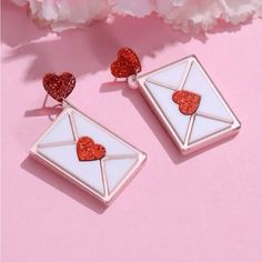 Acrylic Valentine's Day Envelope Shaped Earrings Sealed With A Heart Cheap Valentine's Day Gift Brooches, Valentine's Day Tarnish-resistant Drop Earrings, Valentine's Day Heart-shaped Tarnish-resistant Earrings, Heart-shaped Earrings For Valentine's Day, Heart-shaped Clip-on Earrings For Valentine's Day, Valentines Day Love Letters, Fun Heart-shaped Earrings For Valentine's Day, Heart Shaped Lips, Heart Envelope