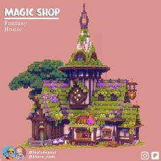 an image of a house made out of legos and plants with the words, magic shop fantasy house