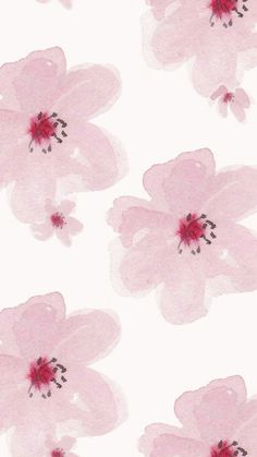 pink flowers are painted on a white background