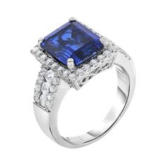 Enhance any ensemble with this stunning sterling silver ring. It features a dazzling blue lab-created sapphire center stone beautifully set within a frame of scintillating cubic zirconia accents. Click on this JEWELRY & WATCHES GUIDE to learn about fit, styles, materials and more!RING DETAILS Width: 13.5 mm Size: 7 Metal: sterling silver Plating: rhodium Packaging: boxed STONE DETAILS Stone type: lab-created sapphire Total weight: 5 3/4 ct. Center stone size: 11 mm x 9 mm Shape: emerald cut Sett Square Halo Ring, Silver Lab, Right Hand Rings, Halo Ring, Halo Rings, A Frame, Fashion Street, Street Style Women, Sterling Silver Ring