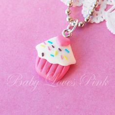 "Sweet cupcake with a heart-shaped topping and colorful sprinkles and icing on top. Necklace comes gift wrapped ready for gift giving. ♥ Polymer clay charm measures approx. 28mm ♥ 16\" Silver ball chain necklace ♥ Always Gift Wrapped ♥ Follow Baby Loves Pink on: Instagram @babylovespink Facebook.com/babylovespink ♥ Check out my other items: BabyLovesPink.etsy.com Thank you for visiting Baby Loves Pink! © Baby Loves Pink" Valentine's Day Pink Nickel-free Charm Necklace, Pink Nickel-free Charm Necklace For Gifts, Pink Hypoallergenic Charm Necklace For Gift, Hypoallergenic Pink Charm Necklace For Gift, Sweet Pink Polymer Clay Jewelry, Pink Kawaii Charm Necklaces For Birthdays, Cute Pink Polymer Clay Necklace, Pink Pendant Charm Necklace For Birthday, Pink Polymer Clay Necklace For Gift