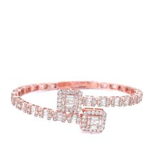 Round and Baguette Cut Natural Diamond | Bangle in 14K Rose Gold  *Additional Size Information*  Small: 6.5-7.5 Inch Wrist Size Medium: 7.5-8.5 Inch Wrist Size Large: 8.5-9.5 Inch Wrist Size *Bangle Details* Bangle Type : Slip On Bangle Metal Type : 14K Rose Gold Metal Weight : 17 grams Diameter : 57 mm *Diamond Details* Type : Natural Diamonds Shape : Baguette and Round Brilliant Cut Total Carat Weight : 5.37 Color : H-I Clarity : SI  Cut : Very Good Follow us on instagram at https://www.instag Wrap Bangles, Stackable Bangles, Rose Gold Bangle, Gold Bracelet Cuff, Eternity Ring Diamond, Rose Gold Bracelet, Rose Gold Metal, Diamond Bangle, Diamond Hoop Earrings