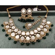 Gold Rodium Polish Green color Necklace in Metal Alloy studded with Kundan, Pearl Maroon Necklace, Bridal Jewelry Necklace, Wedding Necklace Set, Kundan Choker, Bridal Choker, Color Necklace, Choker Necklace Set, Metal Necklace, Choker Set