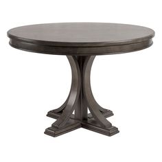 a round dining table with two legs and a wooden top on an isolated white background