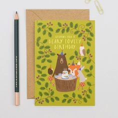 a birthday card with an image of a bear and other animals