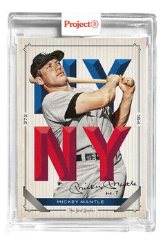 a baseball card with a man holding a bat in it's hand and the words ny on it