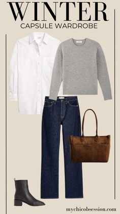 Winter Date Night Outfit, White Jeans Outfit Winter, White Jeans Winter, 60 Outfits, Classic Capsule Wardrobe, Winter Capsule, Winter Capsule Wardrobe