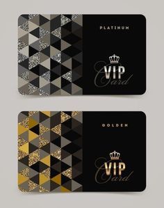 two black and gold business cards with crowns