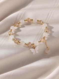 Color: White Material: Glass Gender: Women Product Measurements in cm : Size Diameter one-size 5.5 Glass Beaded Bracelets Ideas, Butterfly Jewelry Diy, Glass Beads Bracelet Ideas, Glass Bead Bracelet Ideas, Bracelets Trendy, Girly Bracelets, Trendy Bracelet, Embellished Fashion