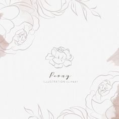 an elegant floral background with watercolor roses in the center and text that reads peony illustration clipart