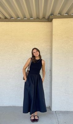 most elegant black dress with flats (mary jane) ootd summer fall ❣️ drop waist dress Dress And Flats Outfit Classy, Black Flat Mary Janes Outfit, Outfits With Black Mary Janes, Black Dress With Mary Janes, Mary Janes Dress Outfit, Dress With Flats Outfit, Mary Jane Dress Outfit, Mary Jane Heels Outfit Dresses, Black Mary Janes Outfit