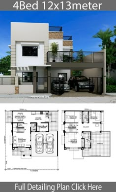 three story house plan with 3 beds and 2 bathrooms