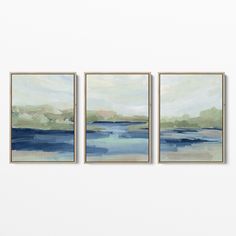 three paintings hanging on the wall next to each other