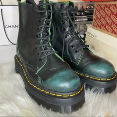 New Sizes 6men Sizes Originals Stylish And Cute Really Rare To Find, Out Of Stock In Us Vintage Green Color That Rubs Off To Reveal More Green When Polished Do Not Include Original Box, But I Will Send Different Doc Martens Box Dr. Marten’s Lovers Back In Stockk!!!!!! Open To Offers Green Leather Winter Boots, Green High-top Boots With Vibram Sole, Green Ankle Boots With Lug Sole, Winter Green Boots With Lug Sole, Green Winter Boots With Lug Sole, Green High-top Boots With Rubber Sole, Green Leather Boots For Streetwear, Green Ankle-high Boots With Reinforced Heel, Green Leather High-top Boots