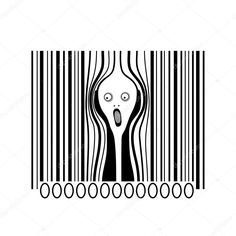 a barcode with an image of a face and tongue sticking out from behind it