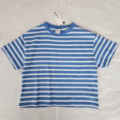 Nwt Zara Girl's Short Sleeve Tee Shirt Size 7 Blue Stripe Cute Trendy Blue Cotton Shirt, Trendy Blue Cotton Top, Basic Striped Short Sleeve Tops, Basic Blue Summer Tops, Basic Blue Tops For Summer, Cute Blue Short Sleeve Shirt, Cute Blue Cotton Shirt, Basic Striped Summer Top, Basic Blue Spring Shirt