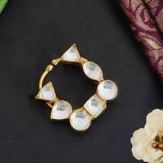 Gold Rodium Polish White and Off White color Nose Ring in Metal Alloy studded with CZ Diamond White Metal Crystal Ring For Wedding, White Jeweled Jewelry For Anniversary, Engagement Reception, Reception Lehenga, Waist Chain, Diamond Gold, Cz Diamond, Off White Color, White Color