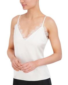 Bcbgmaxazria Woven Lace Trim Camisole Evening Cami Tops With Lace Trim, Feminine Evening Sleeveless Camisole, Evening V-neck Top With Delicate Straps, Evening Tops With Delicate Straps And V-neck, Evening Cami Top With Delicate Straps, Delicate Straps Cami Top For Evening, Evening Sleeveless Tops With Delicate Straps, Delicate Straps V-neck Evening Top, Delicate Strap Camisole Tops For Evening