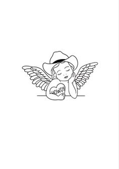 a drawing of an angel with wings and a hat