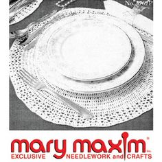 an advertisement for mary moxm's fine linens, including silverware and crochet