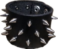 Punk Style Silver Leather Wristband, Punk Style Studded Leather Bracelet, Punk Leather Bracelet With Studs, Punk Leather Cuff Wristband, Edgy Leather Bracelet With Spikes, Adjustable Spiked Leather Bracelets, Black Leather Spiked Bracelets, Black Leather Spike Bracelets, Silver Leather Bracelet With Spikes