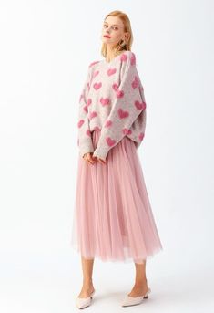 Tulle Midi Skirt, Heart Clothes, 3d Heart, Heart Sweater, Valentines Outfits, Admit It, Elegant Skirt, Women's Casual Style, Heart Pattern