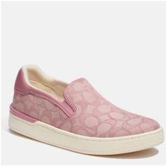 Coach Pink Wells Slip-On Sneakers In Sizes 7.5, 9.5, 10, & 11 Brand New! Msrp $168 Product Details: Signature Jacquard And Leather Upper Fabric Lining And Footbed Rubber Outsole Slip On Style No. C4393 Olive Sneakers, Coach Tennis Shoes, Black High Top Sneakers, Slipon Sneakers, Coach Shoes Sneakers, Top Sneakers Women, Brown Leather Heels, Black Leather Flats, Brown Sneakers