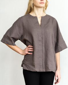 Casual Long Sleeve Tops With Set-in Sleeves, Spring V-neck Top With Unlined Sleeves, Casual Relaxed Fit Tunic Tops, Oversized Half Sleeve Tops For Workwear, Casual Spring Tops With Set-in Sleeves, Cotton Tunic Tops For Work, Casual Linen Tunic Top, Casual Tunic With 3/4 Sleeve And Relaxed Fit, Casual Short Sleeve Tunic For Work