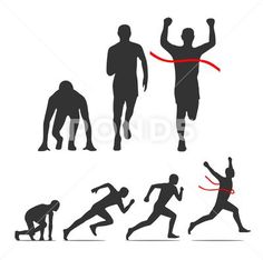 silhouettes of running men and women in various poses, including the man holding a red ribbon