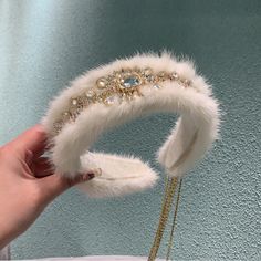 Super Pretty! But I’m Not Very Into Hair Accessories So I’ve Never Worn It Once. So I’m Decluttering This, Hope It Goes To Someone Loves It! Winter Head Accessories, Fur Headband Aesthetic, Fancy Headbands, Winter Headpiece Snow Queen, Elegant Crystal Embellished Jewelry Headband, Silver Crystal Embellished Jewelry Headband, Luxury Headbands, New Year Hairstyle, Christmas Cruise