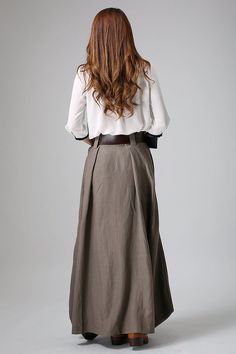 Long linen skirt maxi skirt for women brown skirt pleated | Etsy Brown Asymmetrical Maxi Skirt For Spring, Asymmetrical Solid Skirt With Pockets, Brown Flowy Maxi Skirt With Pockets, Solid Color Asymmetrical Skirt With Pockets, Solid Asymmetrical Skirt With Pockets, Beige Asymmetrical Pleated Maxi Skirt, Beige Pleated Asymmetrical Maxi Skirt, Casual Brown Asymmetrical Skirt, Asymmetrical Maxi Skirt With Pockets