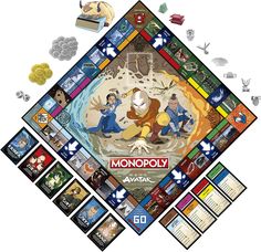 the monopoly board game is shown with various pieces