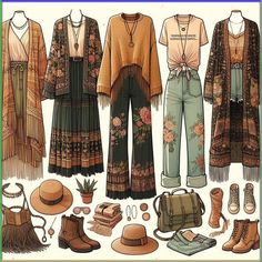 Witchy Boho Fall Outfits, Autumn Hippie Outfits, Boho Outfit Inspiration, Boho Western Outfits Fall, Autumn Cottagecore Outfit, Boho Autumn Outfits, Autumn Boho Outfits, Boho Winter Outfits Hippie, Boho Fall Fashion