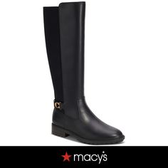 in stock Elegant Leather Sole Knee-high Boots For Riding, Classic Knee-high Boots With Leather Sole For Riding, Black Wide Calf Knee-high Boots For Riding, Knee-high Riding Boots With Buckle Closure, Black Knee-high Boots With Leather Lining, Medium Width, Coach Boots, Black Riding Boots, Women Of Faith, Lug Sole