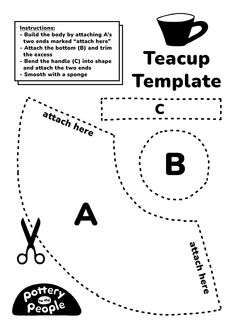 the teacup template is shown with scissors and a paper cut out to make it look like