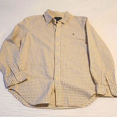 In Like New Conditions. Never Worn. Yellow Cotton Top For School, Casual Yellow Shirt With Buttons, Classic Yellow Shirt With Buttons, Casual Yellow Buttoned Shirt, Preppy Button-up School Shirt, Classic Yellow Tops With Button Closure, Yellow Cotton Tops With Buttons, Preppy Cotton Ralph Lauren Shirt, Classic Yellow Top With Button Closure