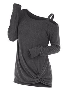 Knotted Skew Neck Sweater - Dark Gray - 4C63083837 - Women's Clothing, Women's Sweaters  #WomensSweaters #Women's #Clothing # #Women's #Sweaters Long Sleeve Tshirts, Cut Out Sweater, Cheap Sweaters, Vestidos Vintage, Printed Blazer, Pink Jacket, Women Sleeve, Pullover Sweater Women, Fashion Pattern