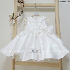 10% off now|Free shipping world-wide. Couture Ivory Satin Ruffled Wedding Flower Girl Dress with Baby Collar at GemGrace. Click to learn our pro custom-made service for wedding dress, formal dress. View #FlowerGirlDresses for more ideas. Satin Princess Dress With Bow For Wedding, Elegant Baptism Dress With Satin Bow, White Princess Dress With Satin Bow For Wedding, Satin Ruffle Dresses For Baptism, Cream Wedding Dress With Satin Bow, White Princess Dress With Satin Bow For Baptism, White Satin Princess Dress For Baptism, White Satin Princess Baptism Dress, Wedding Princess Dress With Ruffles In Satin