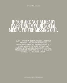 an advertisement with the words if you are not already investigating in your social media, you're missing out