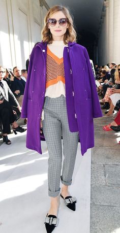 Plaid Pants Street Style, Plaid Mixed Prints Outfit, Plaid Purple Coat, Outfits Spring, Fashion Week Outfit