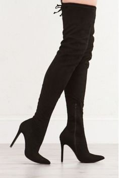 4.5" Heel 30.5" Shaft Material: Vegan Suede (man-made) Sole: Synthetic Suede Thigh High Boots, Over The Knee Boot Outfit, Knee Boots Outfit, Thigh High Heels, Black Thigh High Boots, High Boots Outfit, Thigh High Suede Boots, Black Knee High Boots, Stiletto Boots