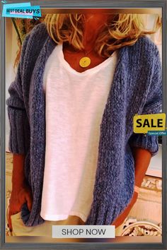 Women Casual Sweater Cardigan Blue Solid Color Winter Cardigan, Casual Winter Cardigan In Solid Color, Casual Winter Cardigan Solid Color, Casual Solid Color Winter Cardigan, Relaxed Fit V-neck Winter Outerwear, Winter V-neck Relaxed Fit Outerwear, Blue Winter Cardigan, Knitted Relaxed Fit Outerwear For Fall, V-neck Relaxed Fit Winter Cardigan