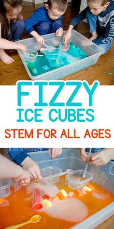 kids playing with fizzy ice cubes in an ice tray