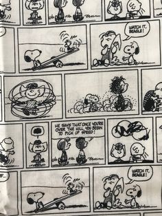 the peanuts comic strip is shown in black and white, with many different characters on it