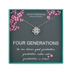 PRICES MAY VARY. GREAT GRANDMA GIFTS: Celebrate the infinite bond between four generations. From grandmother, mother, grandchildren. Let her know that being a great grandma is a great achievement. Great for grandma birthday gift from granddaughter or grandson. MATERIALS: This necklace jewelry is made of 925 sterling silver, four surrounding surfaces are covered in small CZ (cubic zirconium) stones for a touch of sparkle, to make it truly eye-catching. This necklace will make you beautiful and sp Mothers Day Jewelry, Great Grandma Gifts, Birthday Gifts For Grandma, Grandmother Gifts, Classic Necklace, Jewelry Birthday, Birthday Jewelry Gift, Mom Daughter, Hand Crafted Gifts