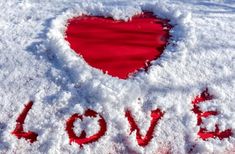 i love you written in the snow with a red heart on it's side