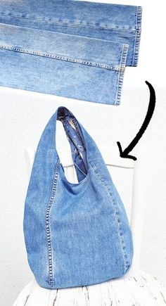 an old pair of jeans has been turned into a purse