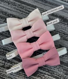 Pink Bow With Bow Tie Back For Wedding, Pink Party Bow With Bow Tie Back, White Bow Tie For Wedding, Pink Bow Tie With Detachable Bow For Party, Pink Formal Bow With Bow Tie Back, Elegant Pink Bow For Black Tie Events, Pink Satin Wedding Bow, White Bow Tie Back Ties For Wedding, Elegant Pink Bow Tie For Black Tie Events