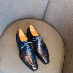 Handmade Men Vendome in Dark Blue Navy Patina Wingtip Dress Shoes on Storenvy Fitted Lace-up Shoes With Leather Lining And Almond Toe, Fitted Leather Lace-up Dress Shoes, Blue Leather Work Shoes, Blue Wingtip Dress Shoes With Brogue Detailing, Fitted Blue Oxfords With Brogue Detailing, Office Leather Brogue Shoes With Closed Toe, Blue Plain Toe Oxfords For Business, Office Leather Shoes With Brogue Detailing, Office Dress Shoes With Stitched Sole And Almond Toe